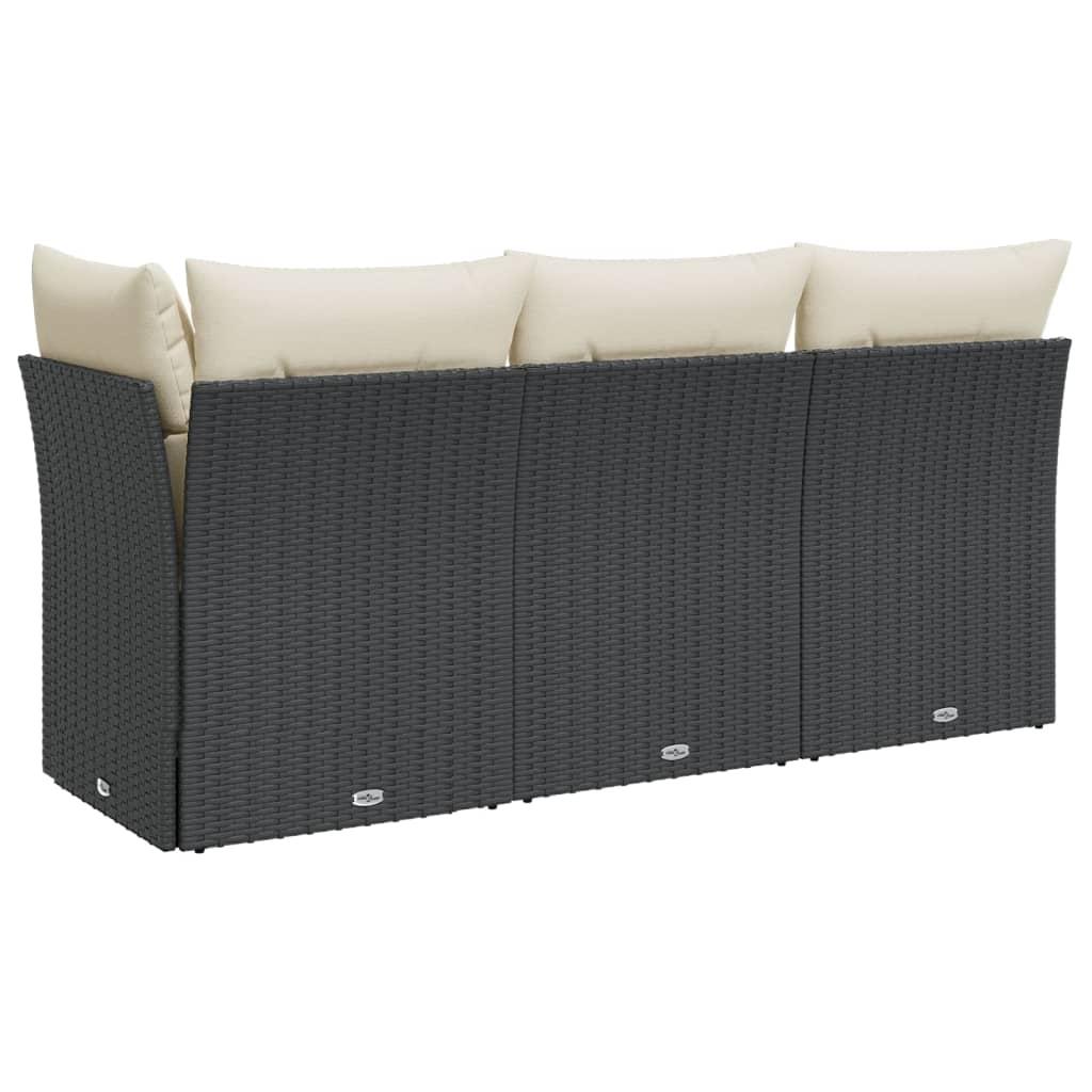 Garden Sofa with Cushions 3-Seater Black Poly Rattan