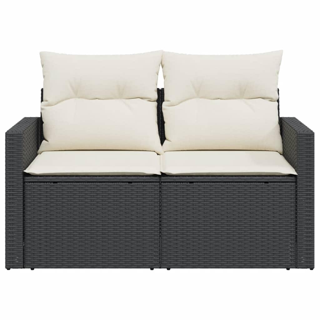 Garden Sofa with Cushions 2-Seater Black Poly Rattan