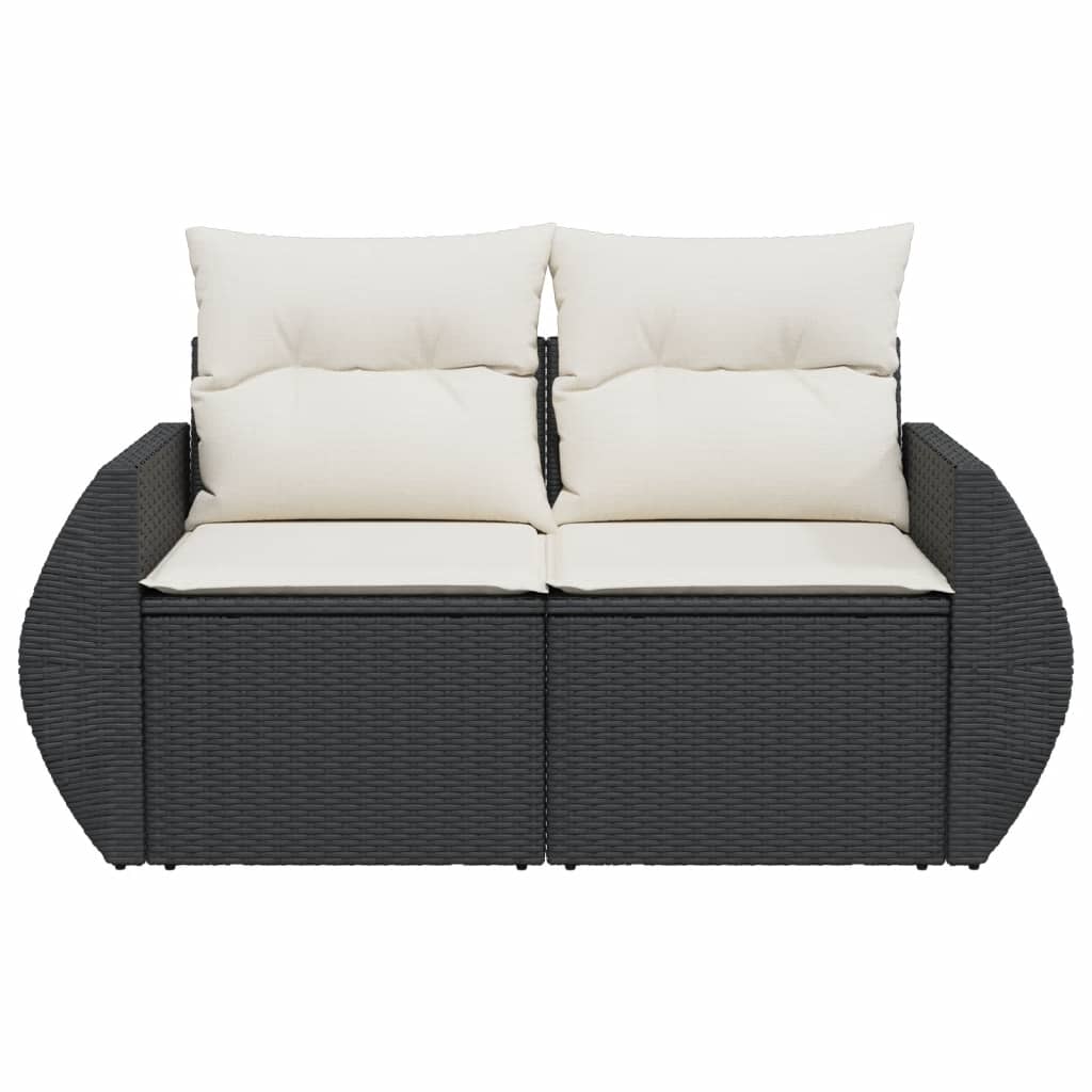 Garden Sofa with Cushions 2-Seater Black Poly Rattan