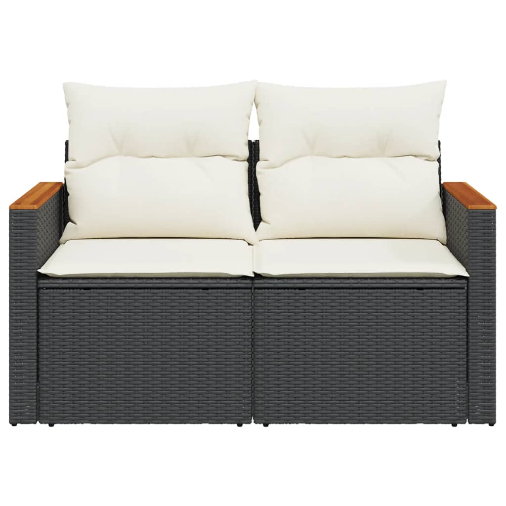 Garden Sofa with Cushions 2-Seater Black Poly Rattan