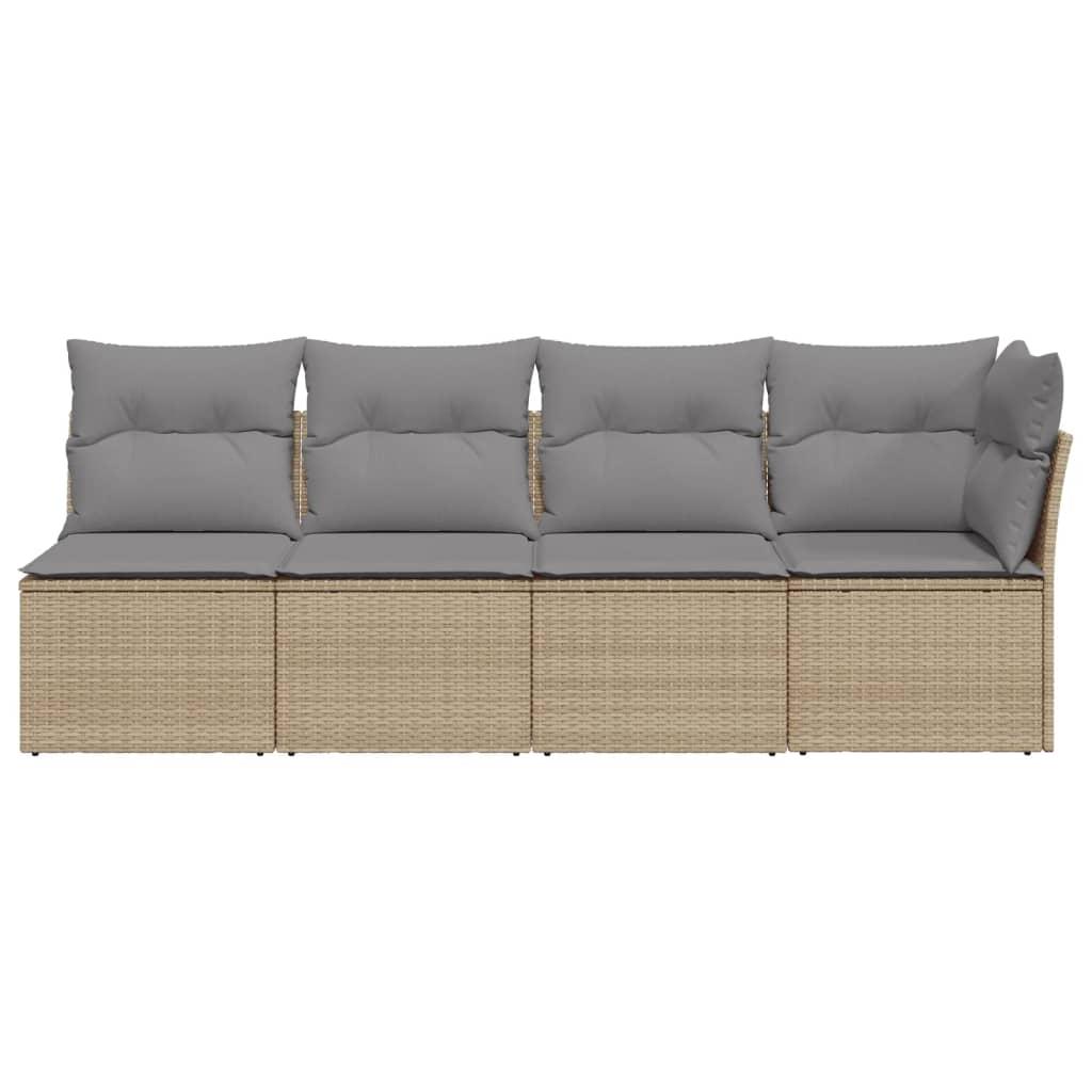 Garden Sofa with Cushions 4-Seater Beige Poly Rattan