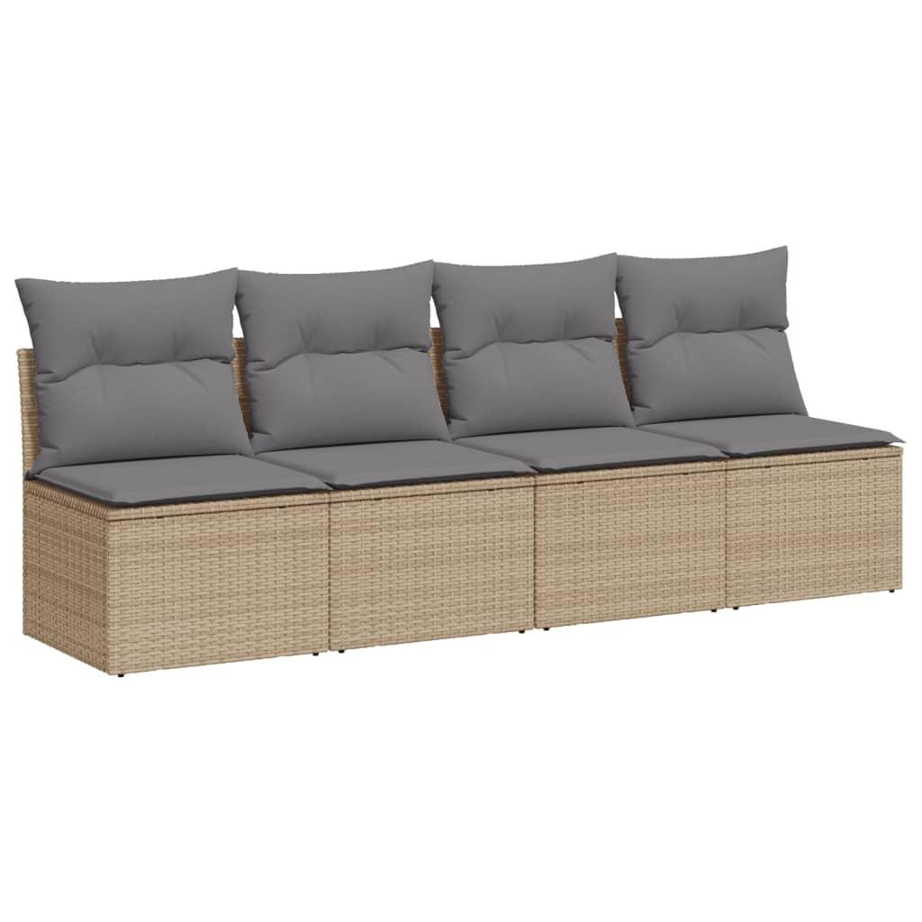 Garden Sofa with Cushions 4-Seater Beige Poly Rattan