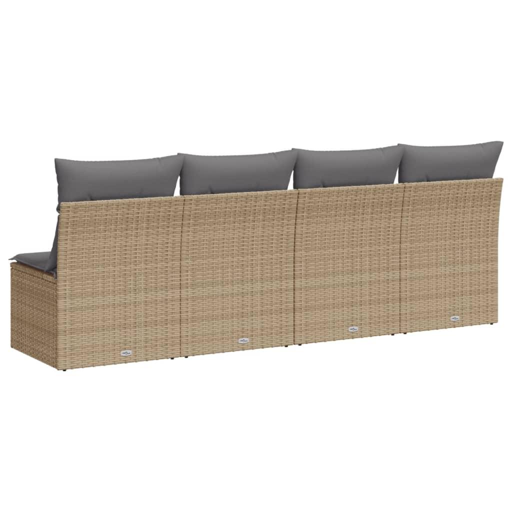 Garden Sofa with Cushions 4-Seater Beige Poly Rattan