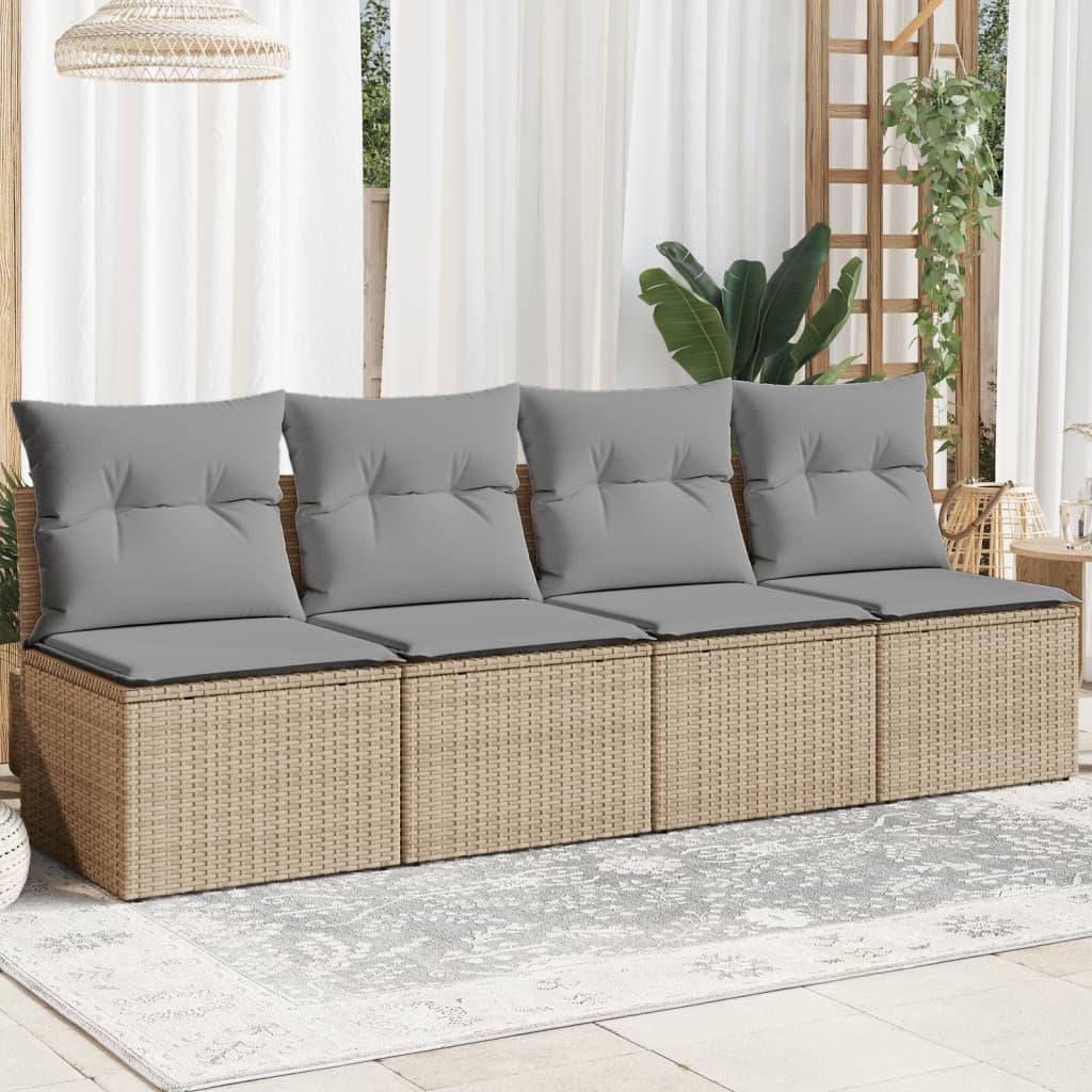 Garden Sofa with Cushions 4-Seater Beige Poly Rattan