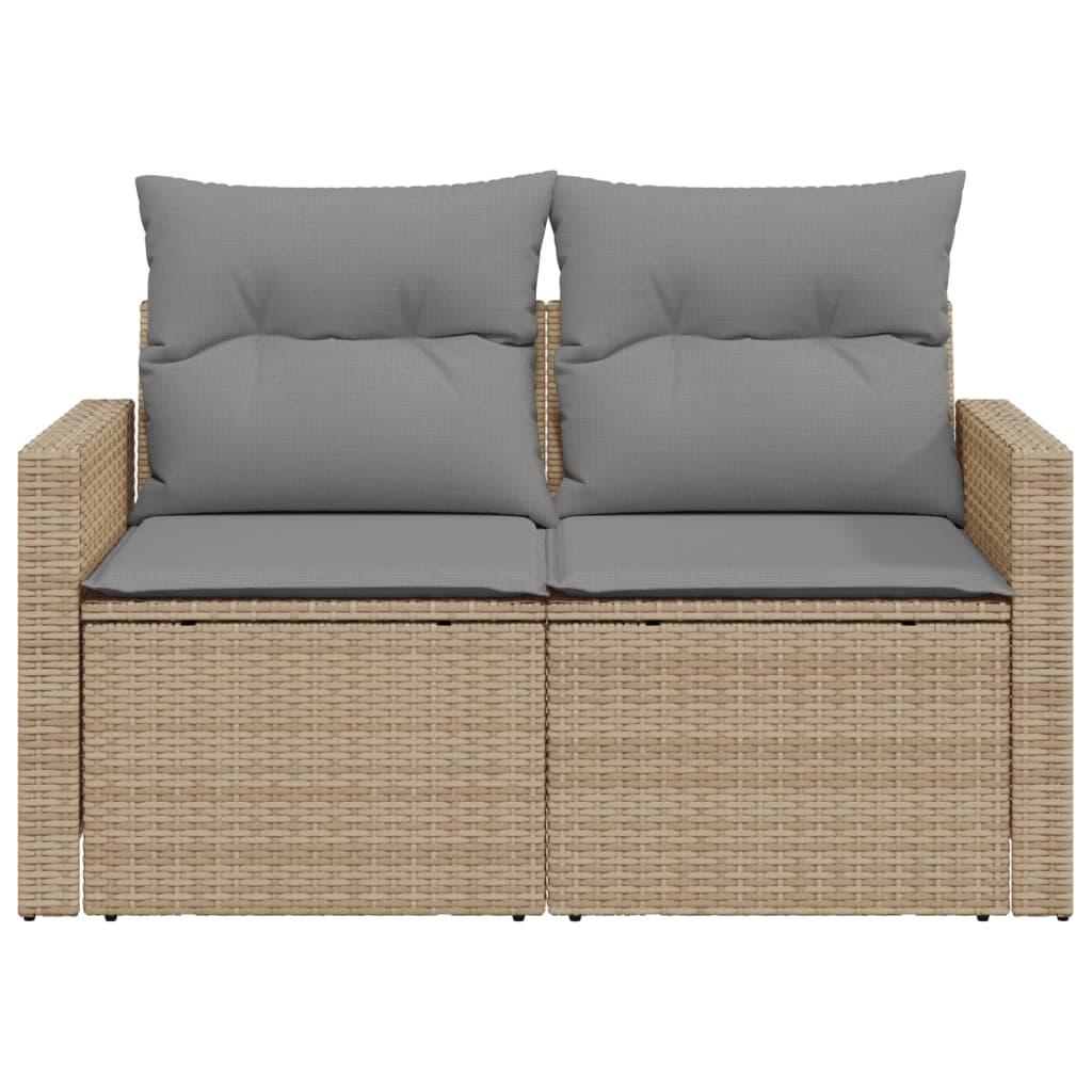 Garden Sofa with Cushions 2-Seater Beige Poly Rattan