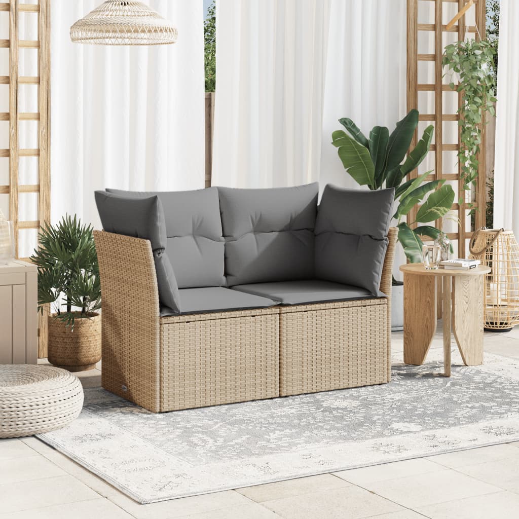 Garden Sofa with Cushions 2-Seater Beige Poly Rattan