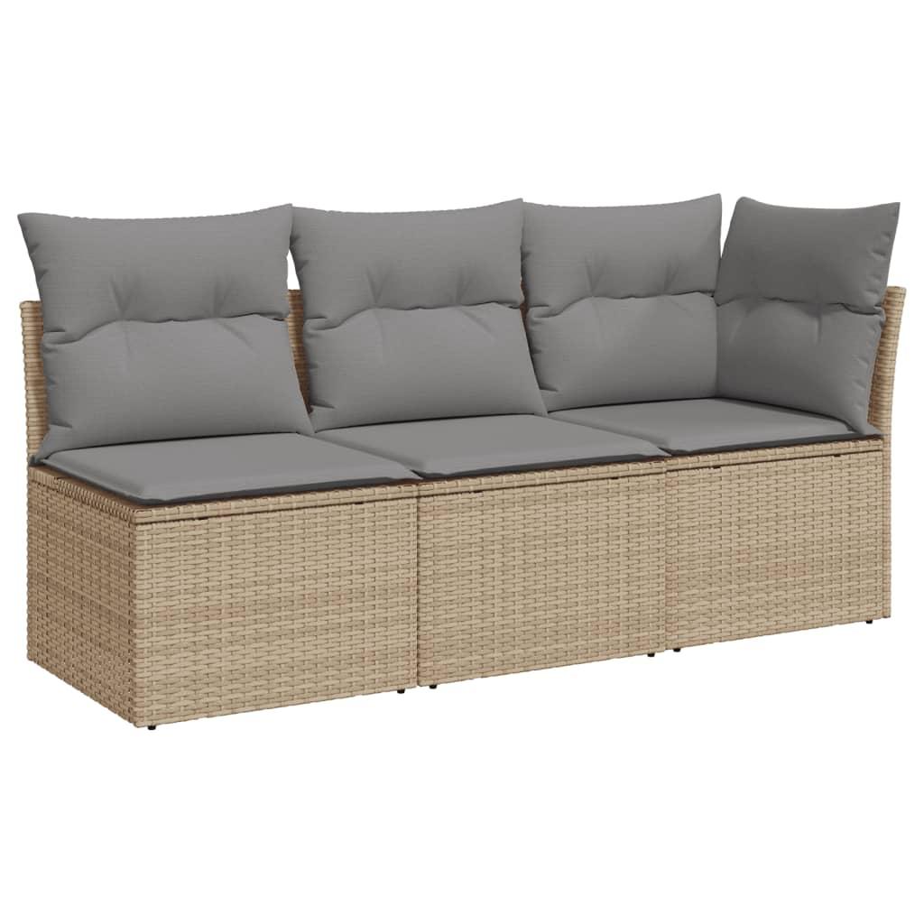 Garden Sofa with Cushions 3-Seater Beige Poly Rattan