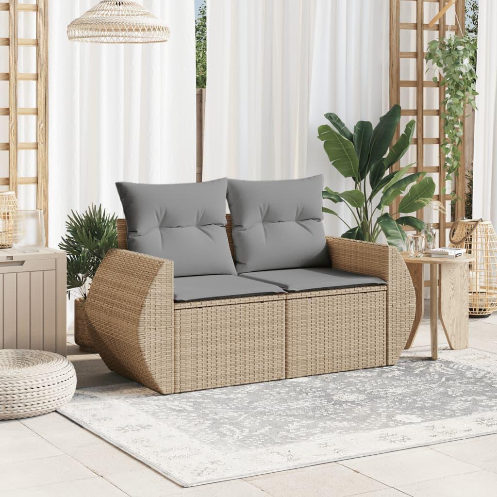 Garden Sofa with Cushions 2-Seater Beige Poly Rattan