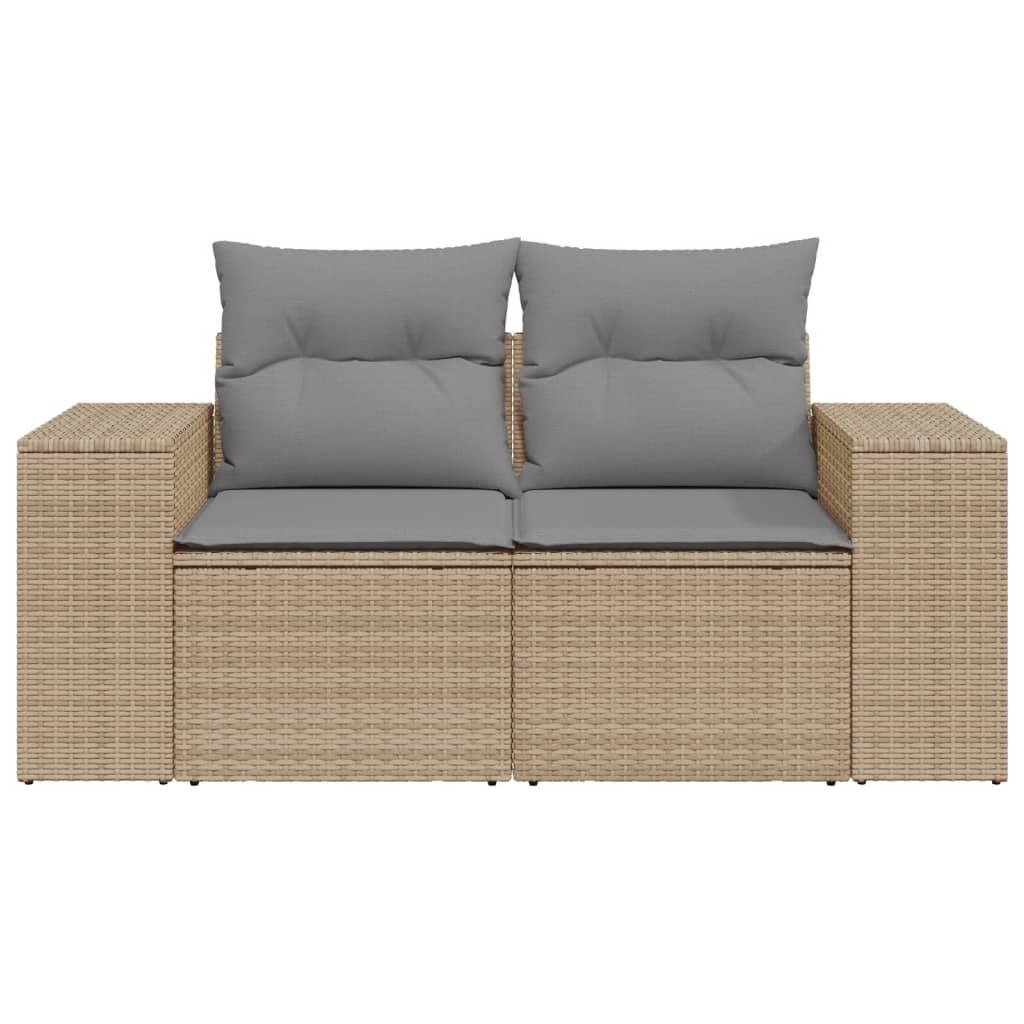 Garden Sofa with Cushions 2-Seater Beige Poly Rattan