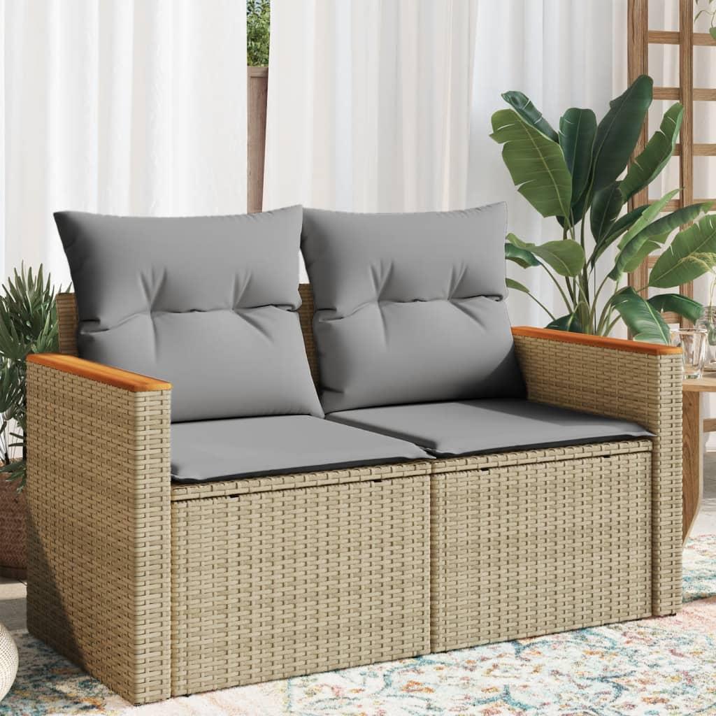 Garden Sofa with Cushions 2-Seater Beige Poly Rattan