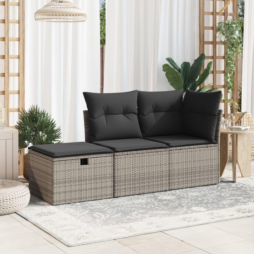 Garden Stool with Cushion Grey 55x55x37 cm Poly Rattan