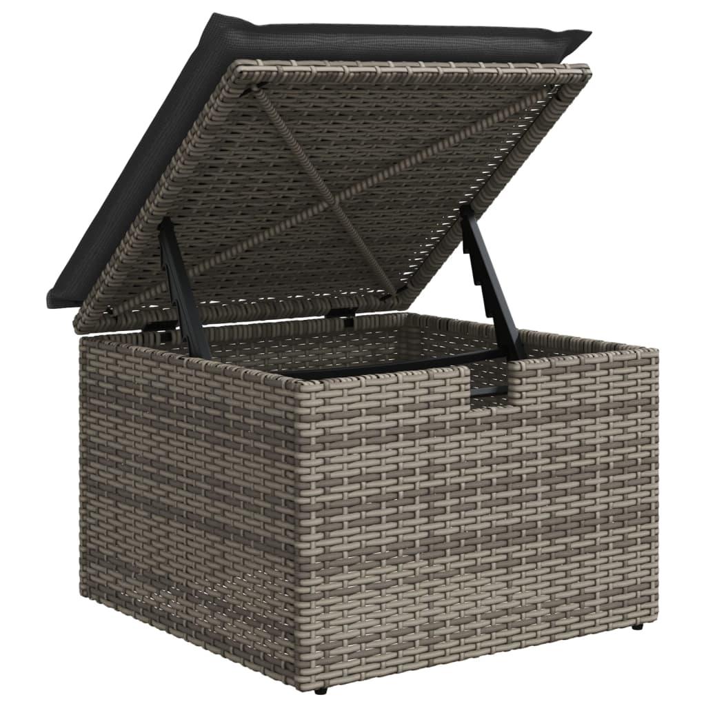 Garden Stool with Cushion Grey 55x55x37 cm Poly Rattan