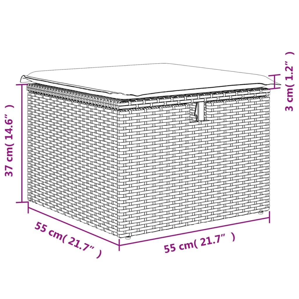 Garden Stool with Cushion Grey 55x55x37 cm Poly Rattan