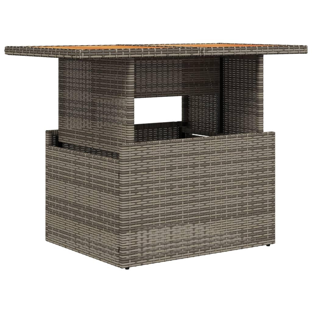 Garden Table Grey 100x55x73 cm Poly Rattan and Acacia Wood