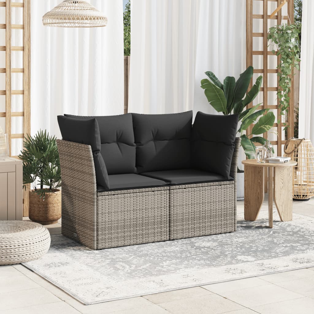 Garden Sofa with Cushions 2-Seater Grey Poly Rattan