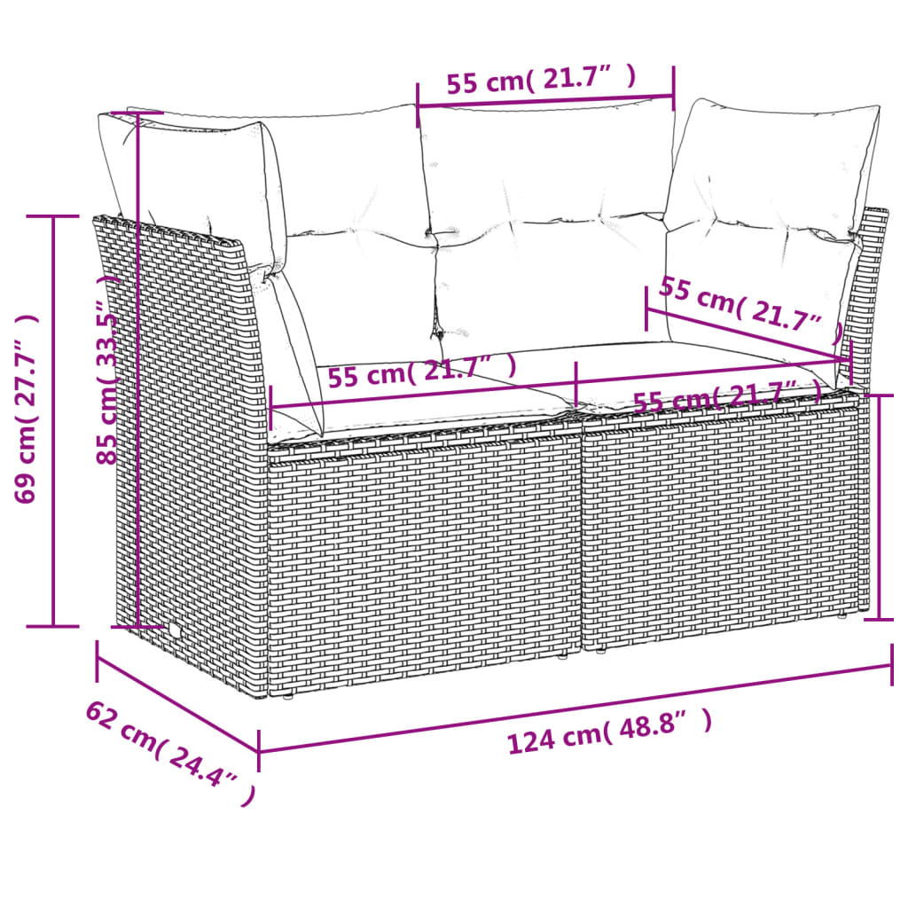 Garden Sofa with Cushions 2-Seater Grey Poly Rattan