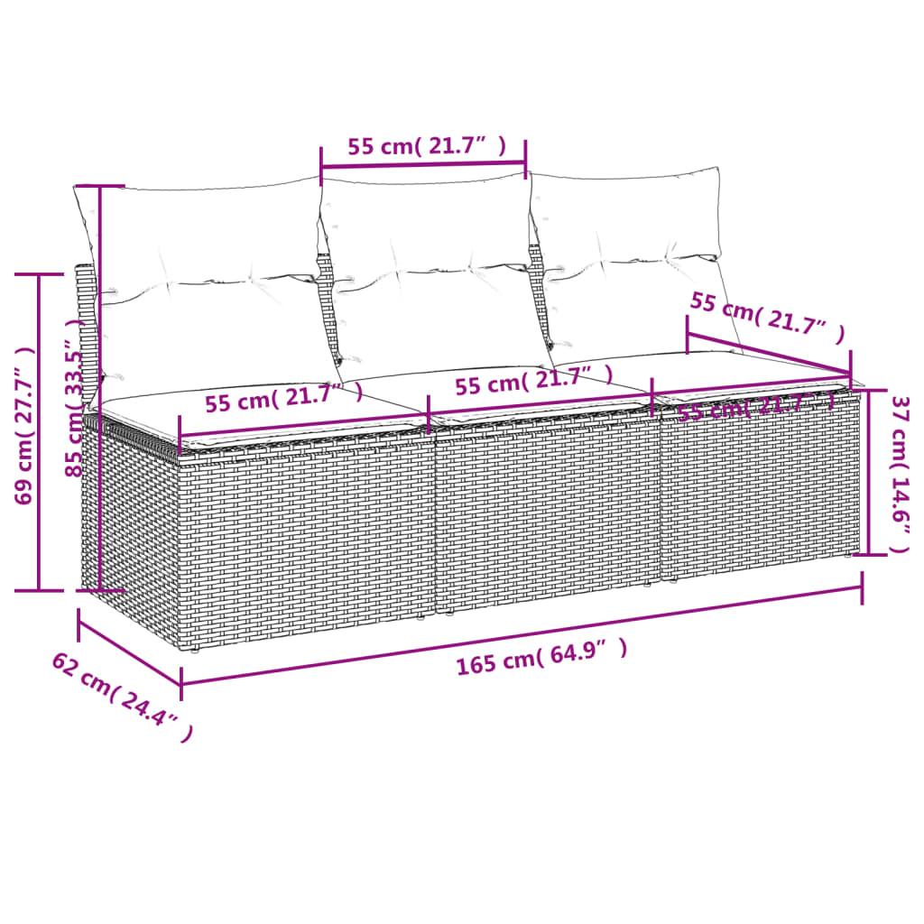 Garden Sofa with Cushions 3-Seater Grey Poly Rattan