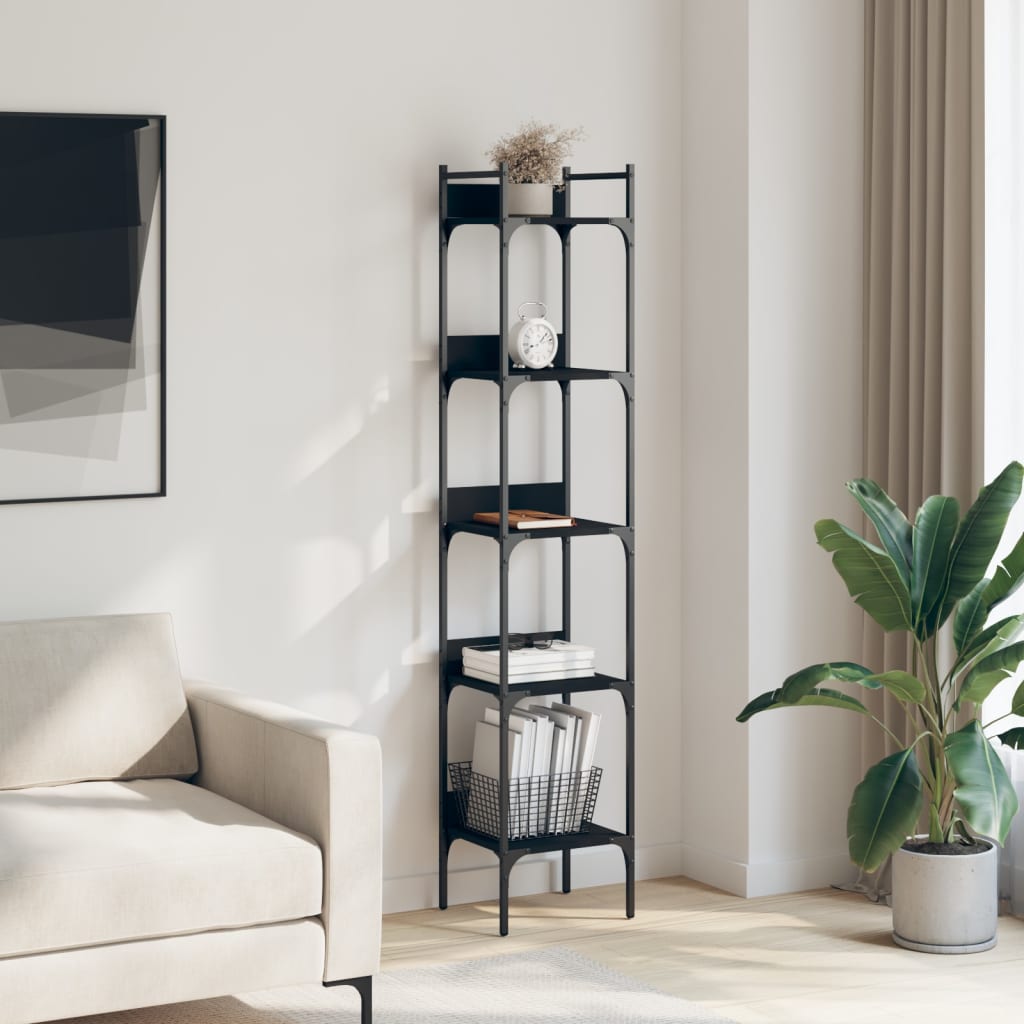 Bookshelf 5-Tier Black 35x30x174 cm Engineered Wood