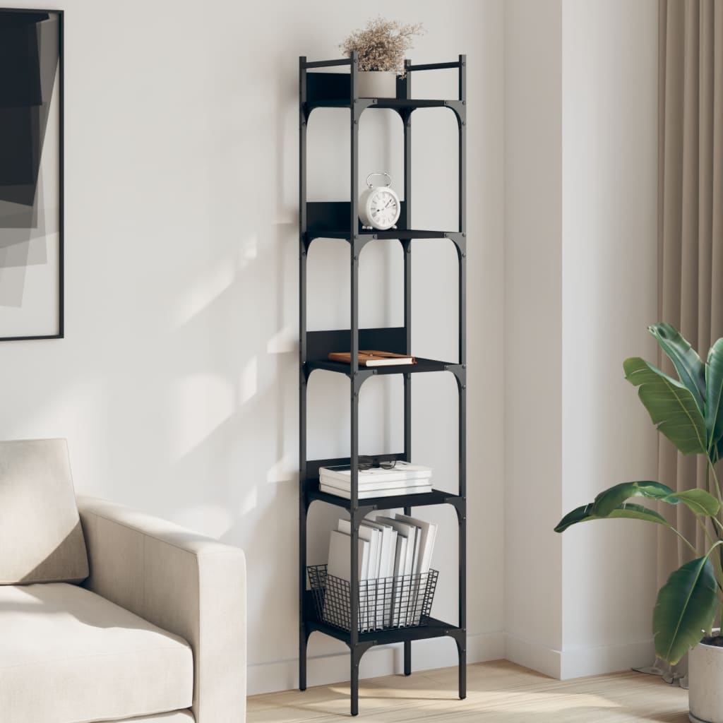 Bookshelf 5-Tier Black 35x30x174 cm Engineered Wood