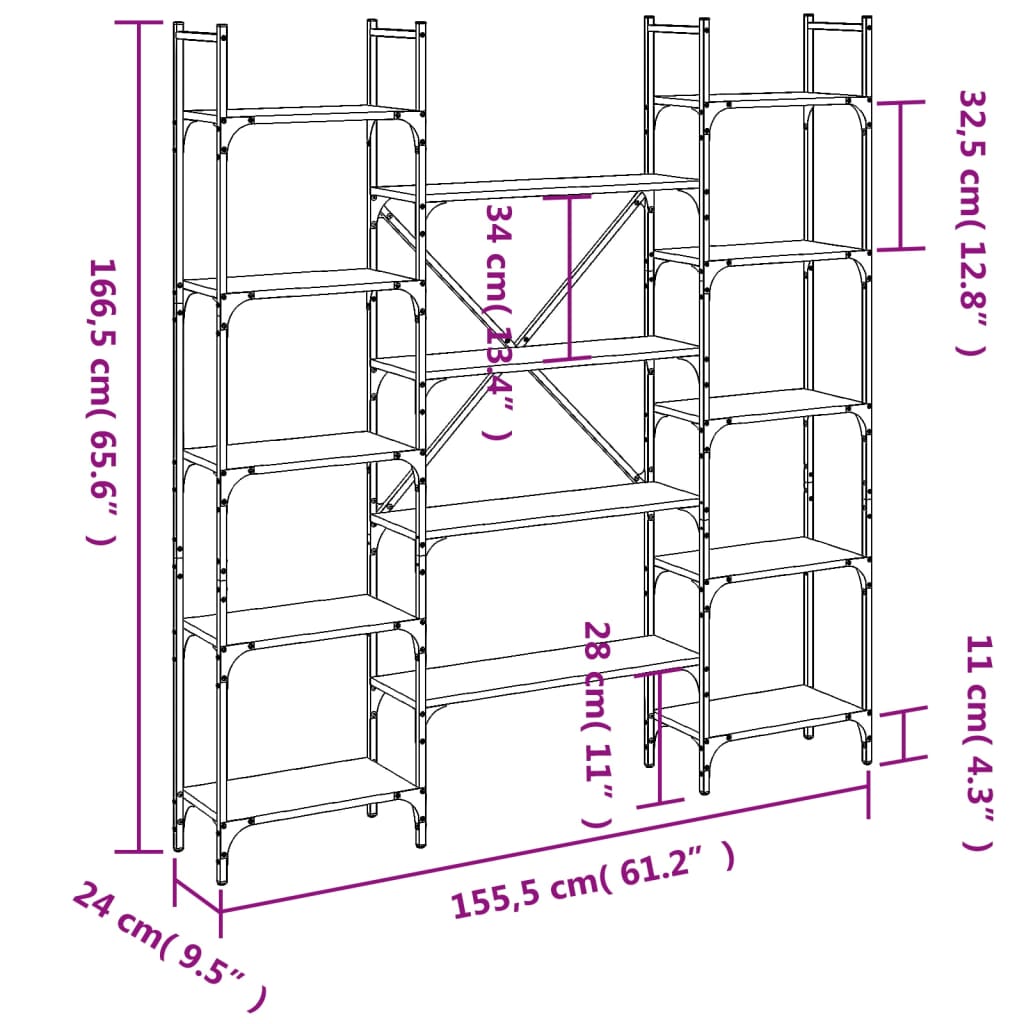 Bookshelf Black 155.5x24x166.5 cm Engineered Wood