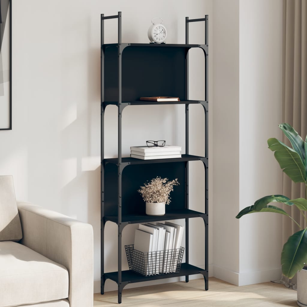 Bookshelf 5-Tier Black 60.5x24x166.5 cm Engineered Wood