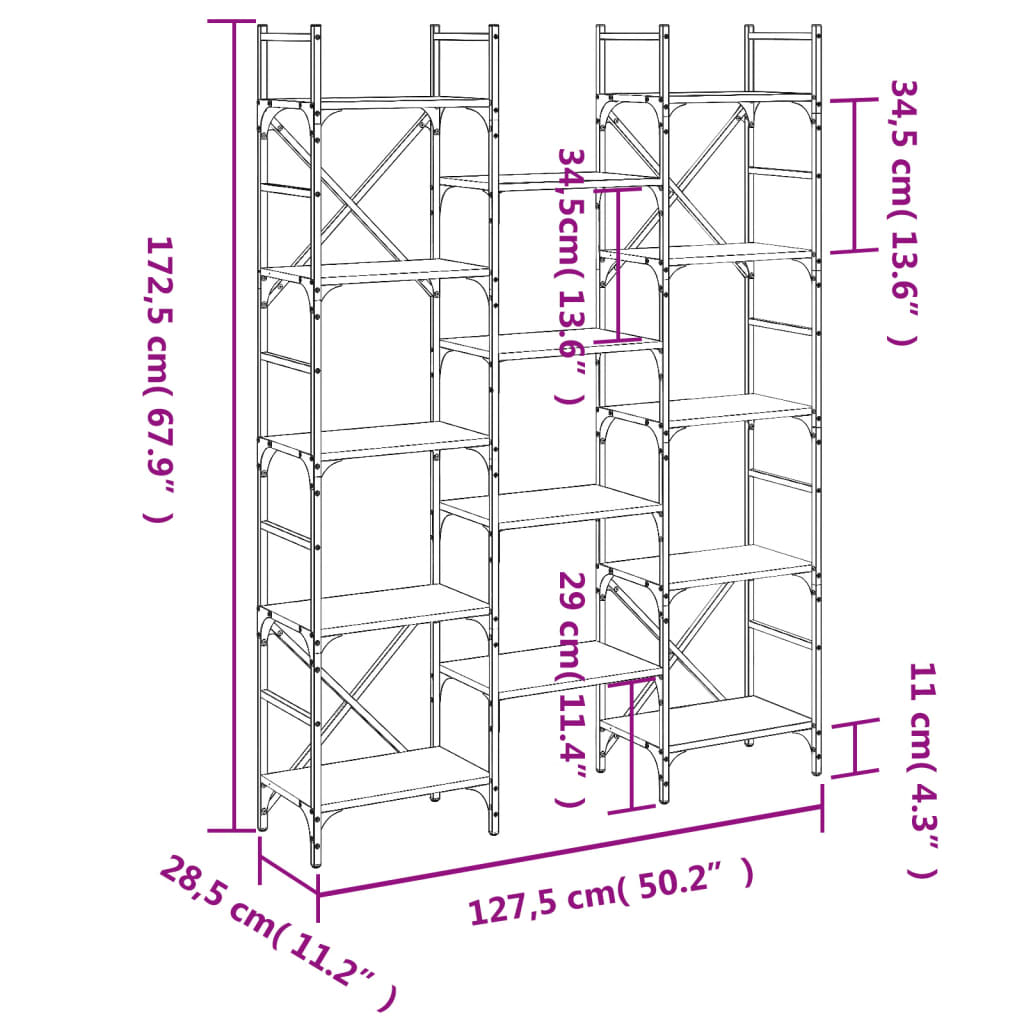 Bookshelf Black 127.5x28.5x172.5 cm Engineered Wood