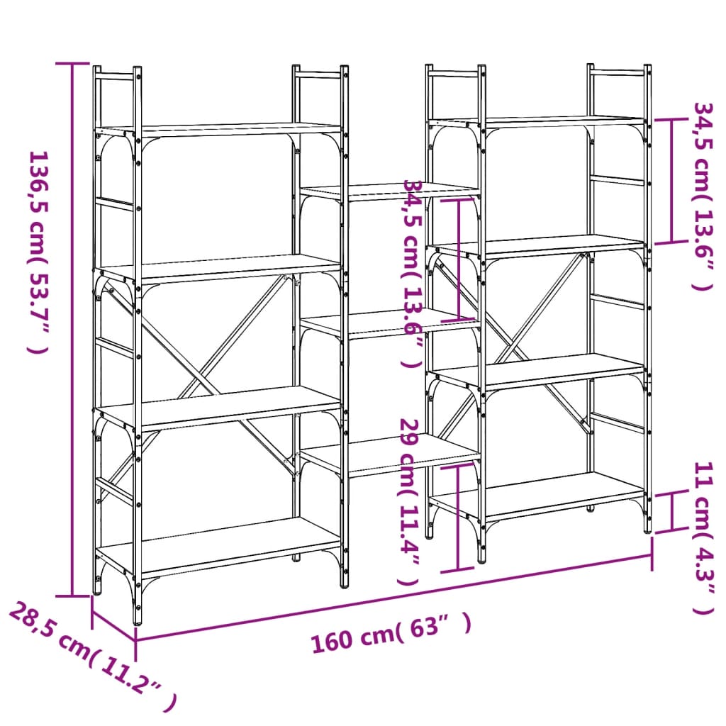 Bookshelf Black 160x28.5x136.5 cm Engineered Wood