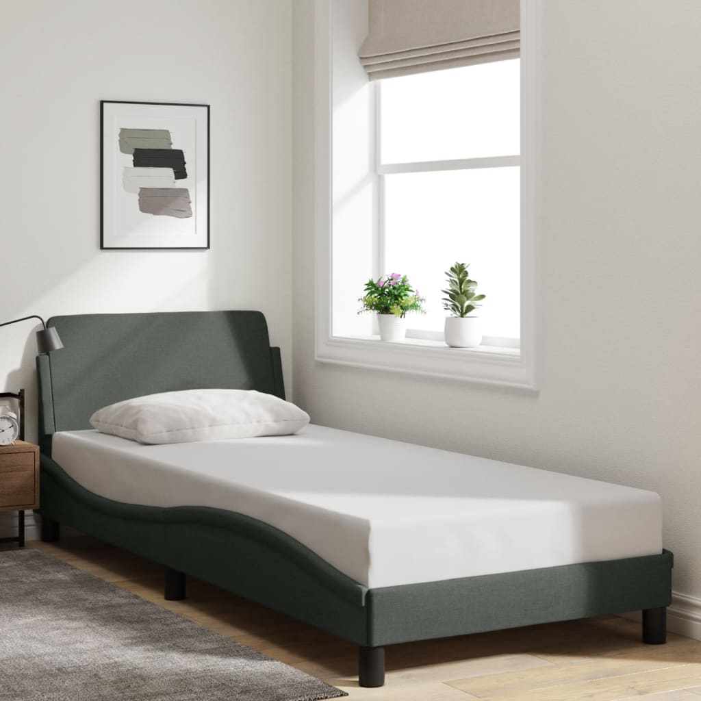 Bed Frame without Mattress Dark Grey 90x190 cm Fabric