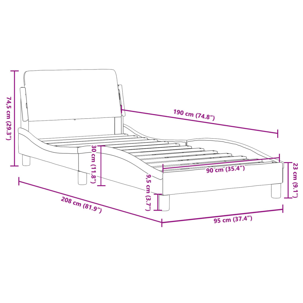 Bed Frame without Mattress Dark Grey 90x190 cm Fabric