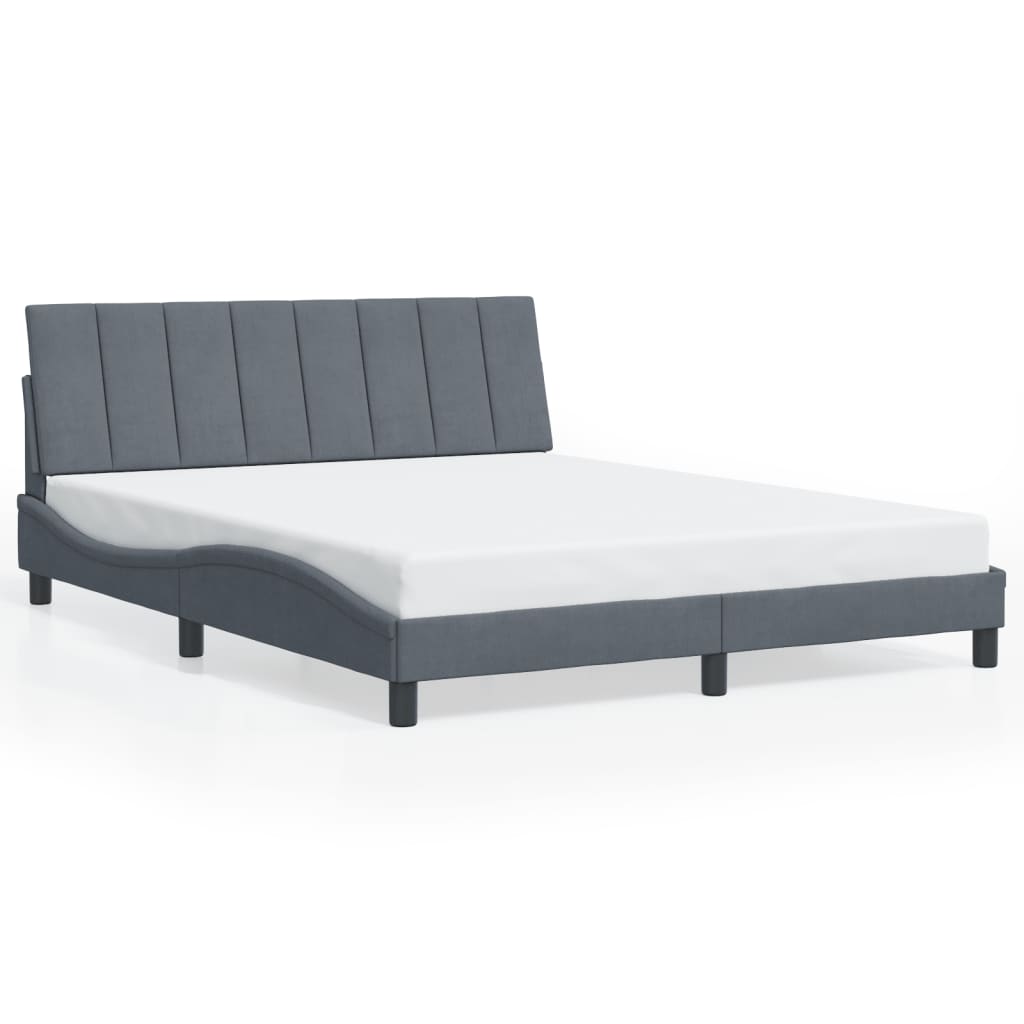 Bed Frame without Mattress "Hanko" Dark Grey 152x203 cm Queen Velvet