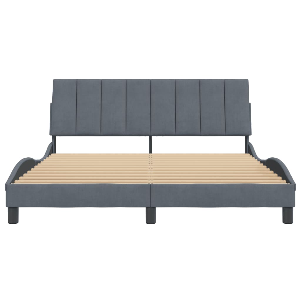 Bed Frame without Mattress "Hanko" Dark Grey 152x203 cm Queen Velvet