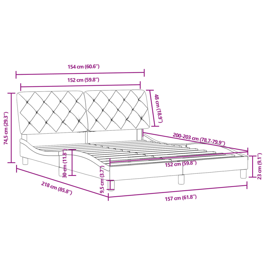 Bed Frame without Mattress Black 152x203 cm Queen Velvet