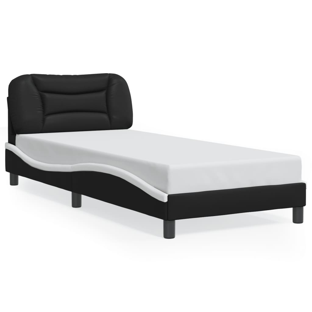 Bed Frame without Mattress "Hvar" Black and White 90x190 cm Faux Leather