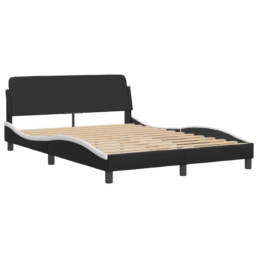 Bed Frame without Mattress "Hvar" Black and White 137x190 cm Double Faux Leather