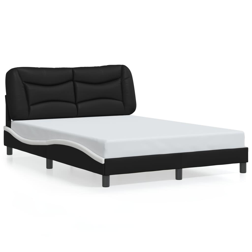 Bed Frame without Mattress "Hvar" Black and White 137x190 cm Double Faux Leather