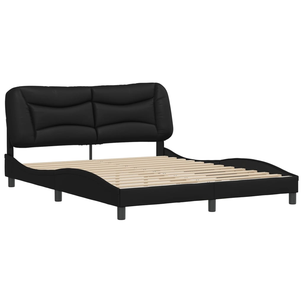 Bed Frame without Mattress "Hvar" Black 152x203 cm Queen Faux Leather