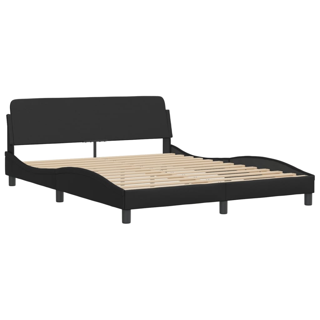 Bed Frame without Mattress "Hvar" Black 152x203 cm Queen Faux Leather