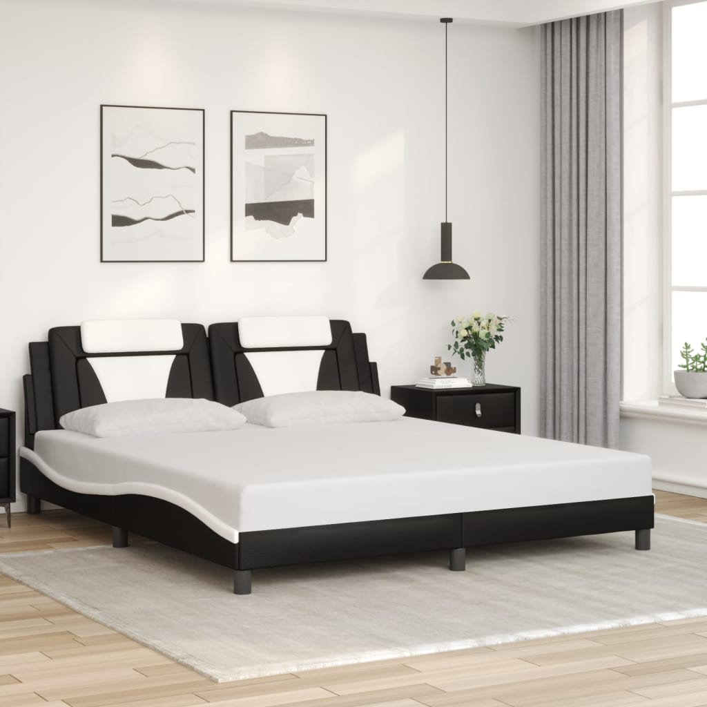 Bed Frame &quot;Viana&quot; without Mattress Black and White 180x200 cm King Faux Leather