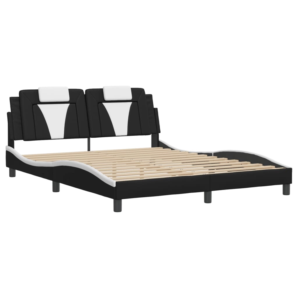 Bed Frame without Mattress Black and White 152x203 cm Queen Faux Leather