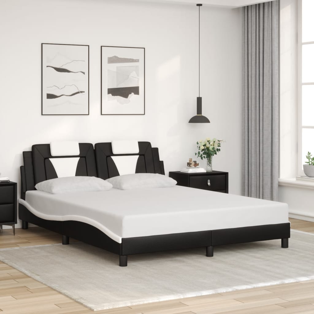 Bed Frame "Viana" without Mattress Black and White 152x203 cm Queen Faux Leather