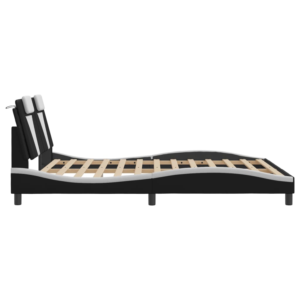 Bed Frame without Mattress Black and White 152x203 cm Queen Faux Leather