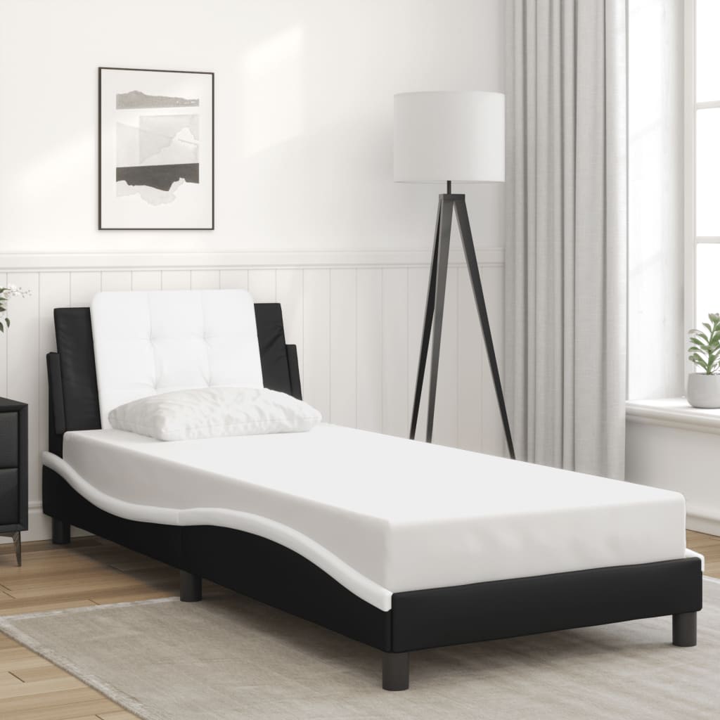 Bed Frame without Mattress Black and White 90x190 cm Faux Leather