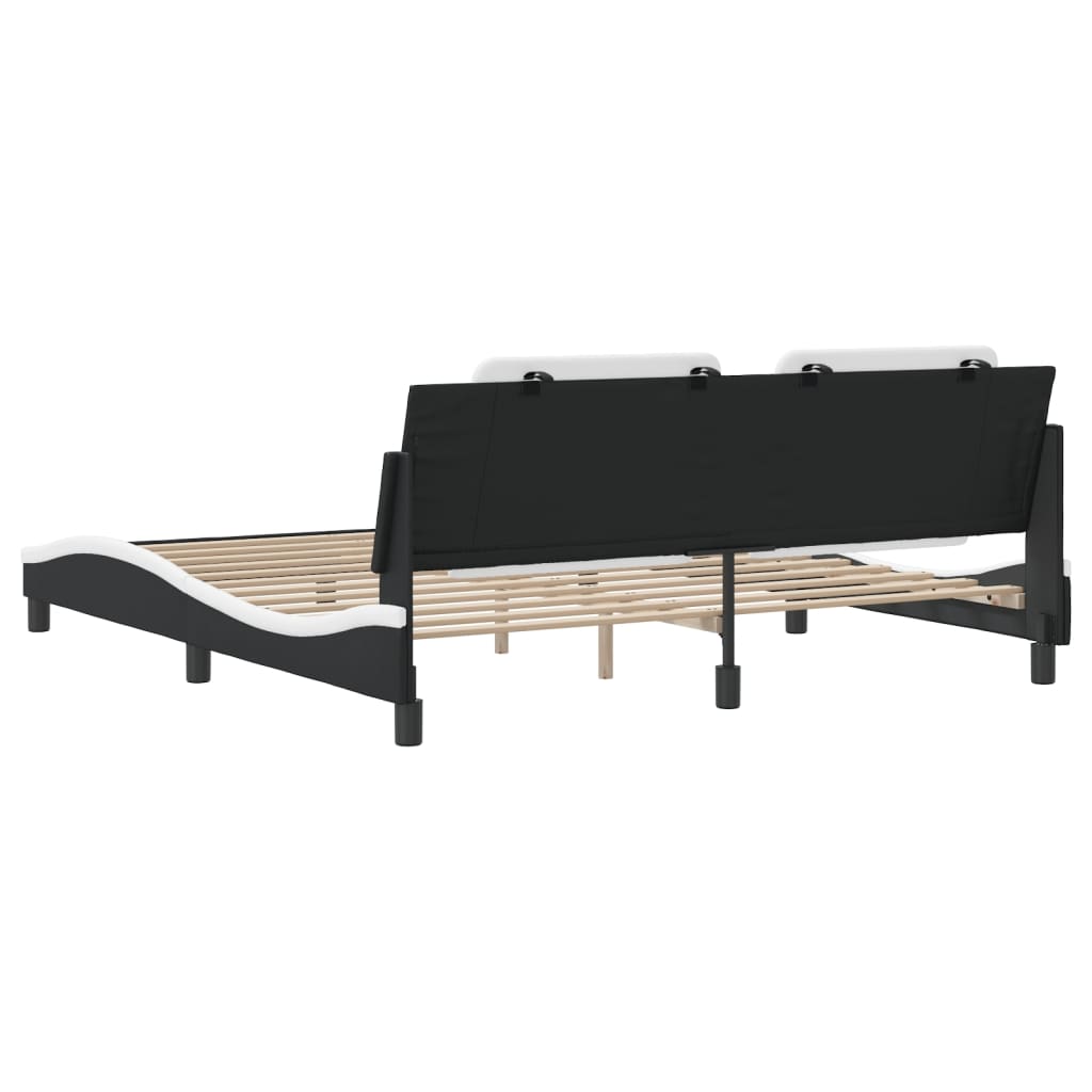 Bed Frame without Mattress "Zadar" Black and White 180x200 cm King Faux Leather