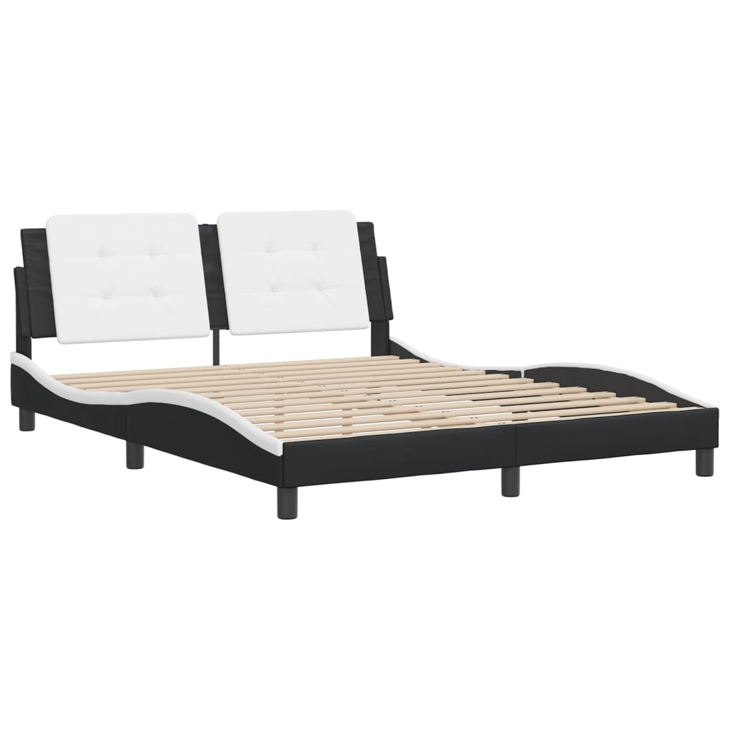 Bed Frame without Mattress Black and White 152x203 cm Queen Faux Leather