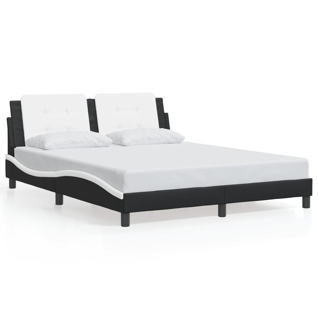 Bed Frame without Mattress Black and White 152x203 cm Queen Faux Leather