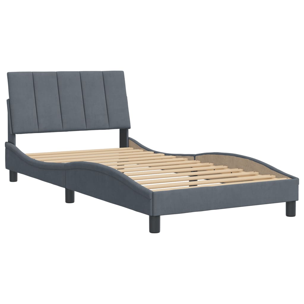 Bed Frame without Mattress "Hanko" Dark Grey 107x203 cm King Single Velvet