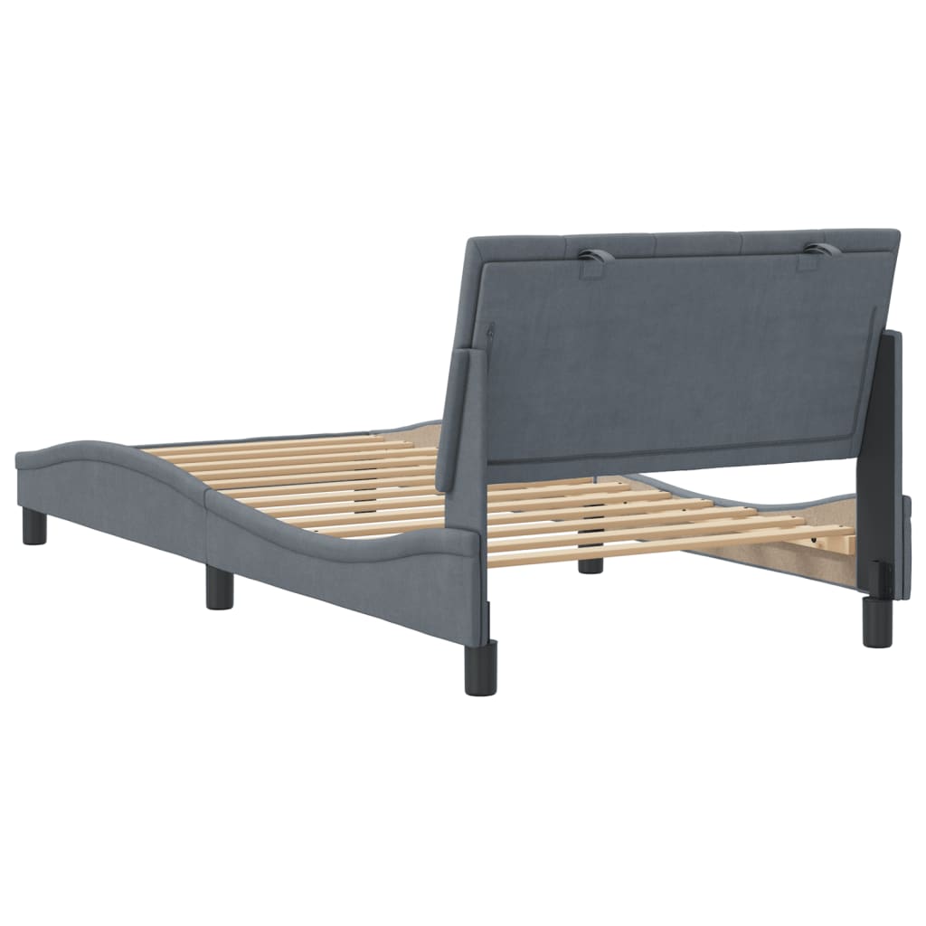 Bed Frame without Mattress "Hanko" Dark Grey 107x203 cm King Single Velvet