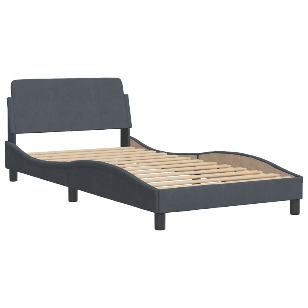 Bed Frame without Mattress "Hanko" Dark Grey 107x203 cm King Single Velvet
