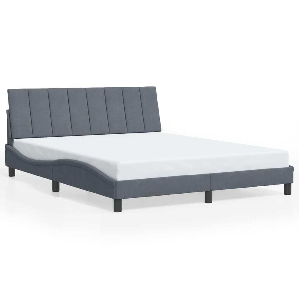 Bed Frame without Mattress "Hanko" Dark Grey 152x203 cm Queen Velvet
