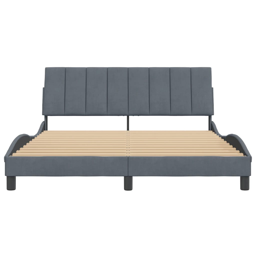 Bed Frame without Mattress "Hanko" Dark Grey 152x203 cm Queen Velvet
